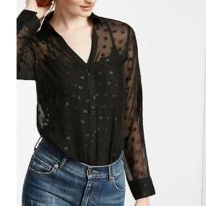 NWT EXPRESS BLACK SLIM FIT SHEER SHIMMER DOT SHIRT